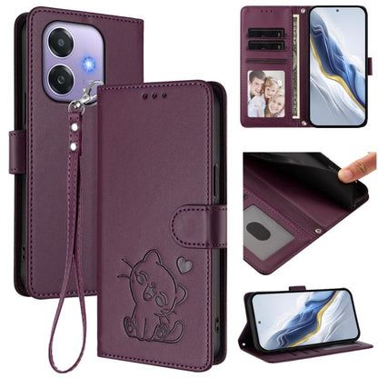 Embossed Heart Cat Leather Phone Case with Hand Strap, For OPPO Reno13 Pro 5G Global, For OPPO Reno13 5G Global, For OPPO Reno13 F 5G Global / 4G India, For OPPO A3x / A3 / A60 5G Global, For OPPO Find X8 5G, For OPPO A80 5G EU / K12x 5G Global        ...