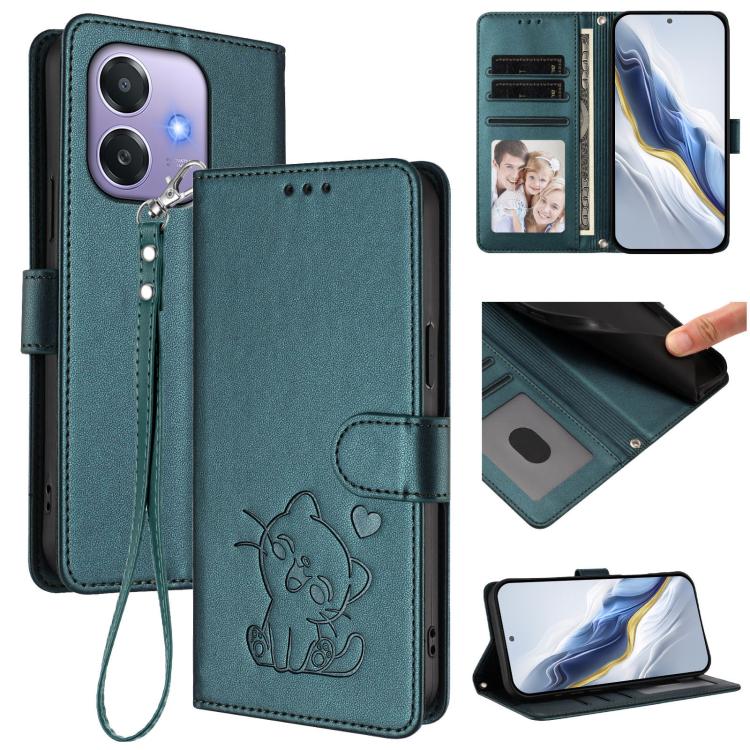 Embossed Heart Cat Leather Phone Case with Hand Strap, For OPPO Reno13 Pro 5G Global, For OPPO Reno13 5G Global, For OPPO Reno13 F 5G Global / 4G India, For OPPO A3x / A3 / A60 5G Global, For OPPO Find X8 5G, For OPPO A80 5G EU / K12x 5G Global        ...