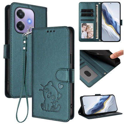 Embossed Heart Cat Leather Phone Case with Hand Strap, For OPPO Reno13 Pro 5G Global, For OPPO Reno13 5G Global, For OPPO Reno13 F 5G Global / 4G India, For OPPO A3x / A3 / A60 5G Global, For OPPO Find X8 5G, For OPPO A80 5G EU / K12x 5G Global        ...