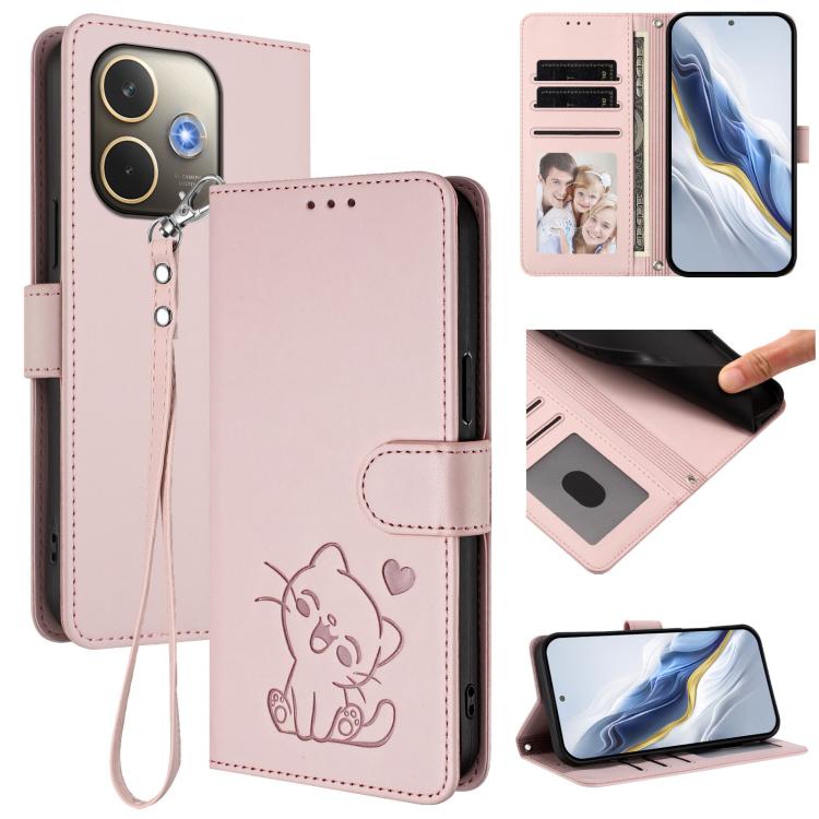 Embossed Heart Cat Leather Phone Case with Hand Strap, For OPPO A5x 5G / 4G Global, For OPPO A5 5G / A3 Pro 5G Global, For OPPO Reno14 Pro 5G, For OPPO Find X8s+ 5G, For OPPO Find X8s 5G, For OPPO Find X8 Ultra 5G, For OPPO A5 Pro 5G / 4G Global       ...