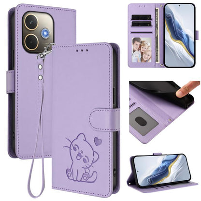 Embossed Heart Cat Leather Phone Case with Hand Strap, For OPPO A5x 5G / 4G Global, For OPPO A5 5G / A3 Pro 5G Global, For OPPO Reno14 Pro 5G, For OPPO Find X8s+ 5G, For OPPO Find X8s 5G, For OPPO Find X8 Ultra 5G, For OPPO A5 Pro 5G / 4G Global       ...