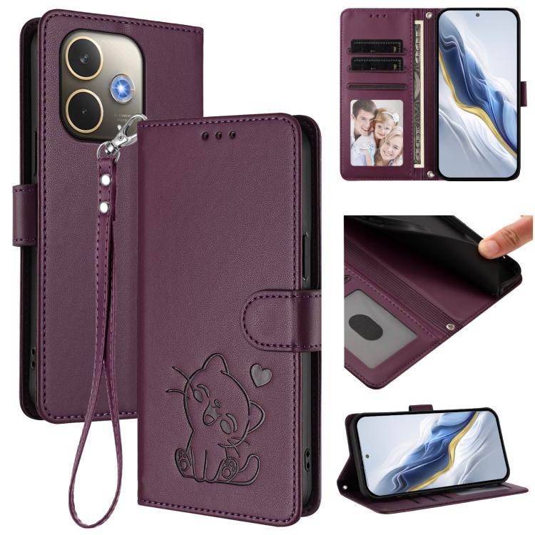 Embossed Heart Cat Leather Phone Case with Hand Strap, For OPPO A5x 5G / 4G Global, For OPPO A5 5G / A3 Pro 5G Global, For OPPO Reno14 Pro 5G, For OPPO Find X8s+ 5G, For OPPO Find X8s 5G, For OPPO Find X8 Ultra 5G, For OPPO A5 Pro 5G / 4G Global       ...