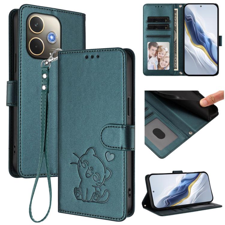 Embossed Heart Cat Leather Phone Case with Hand Strap, For OPPO A5x 5G / 4G Global, For OPPO A5 5G / A3 Pro 5G Global, For OPPO Reno14 Pro 5G, For OPPO Find X8s+ 5G, For OPPO Find X8s 5G, For OPPO Find X8 Ultra 5G, For OPPO A5 Pro 5G / 4G Global       ...