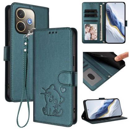 Embossed Heart Cat Leather Phone Case with Hand Strap, For OPPO A5x 5G / 4G Global, For OPPO A5 5G / A3 Pro 5G Global, For OPPO Reno14 Pro 5G, For OPPO Find X8s+ 5G, For OPPO Find X8s 5G, For OPPO Find X8 Ultra 5G, For OPPO A5 Pro 5G / 4G Global       ...