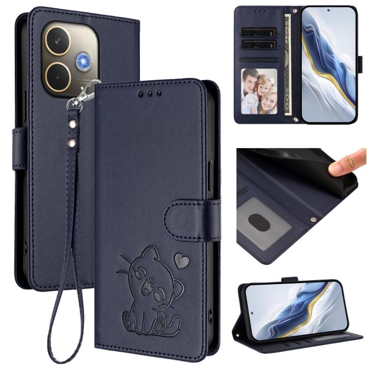 Embossed Heart Cat Leather Phone Case with Hand Strap, For OPPO A5x 5G / 4G Global, For OPPO A5 5G / A3 Pro 5G Global, For OPPO Reno14 Pro 5G, For OPPO Find X8s+ 5G, For OPPO Find X8s 5G, For OPPO Find X8 Ultra 5G, For OPPO A5 Pro 5G / 4G Global       ...