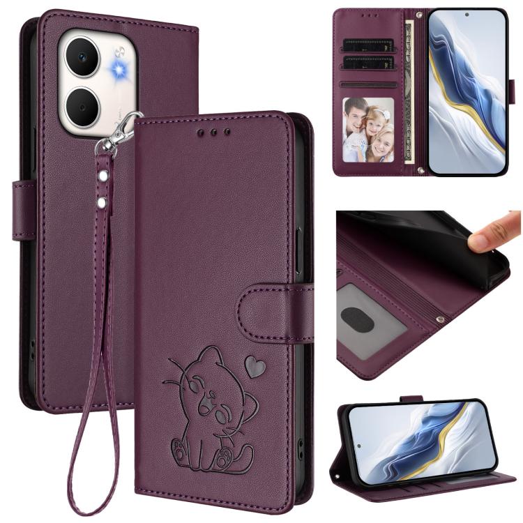 Embossed Heart Cat Leather Phone Case with Hand Strap, For OPPO A5x 5G / 4G Global, For OPPO A5 5G / A3 Pro 5G Global, For OPPO Reno14 Pro 5G, For OPPO Find X8s+ 5G, For OPPO Find X8s 5G, For OPPO Find X8 Ultra 5G, For OPPO A5 Pro 5G / 4G Global       ...