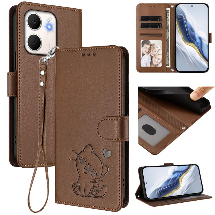 Embossed Heart Cat Leather Phone Case with Hand Strap, For OPPO A5x 5G / 4G Global, For OPPO A5 5G / A3 Pro 5G Global, For OPPO Reno14 Pro 5G, For OPPO Find X8s+ 5G, For OPPO Find X8s 5G, For OPPO Find X8 Ultra 5G, For OPPO A5 Pro 5G / 4G Global       ...