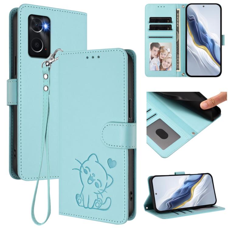 Embossed Heart Cat Leather Phone Case with Hand Strap, For OPPO Reno8 T 5G Global / A1 Pro 5G, For OPPO Reno8 4G / Reno7 4G Global, For OPPO A57 / A77 / A57s 4G Global, For OPPO Reno9 / Reno9 Pro 5G, For OPPO A17 4G Global / A17k                       ...