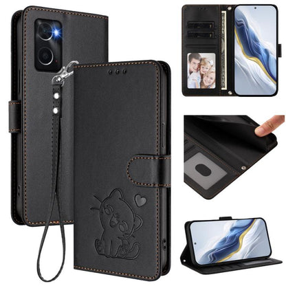 Embossed Heart Cat Leather Phone Case with Hand Strap, For OPPO Reno8 T 5G Global / A1 Pro 5G, For OPPO Reno8 4G / Reno7 4G Global, For OPPO A57 / A77 / A57s 4G Global, For OPPO Reno9 / Reno9 Pro 5G, For OPPO A17 4G Global / A17k                       ...