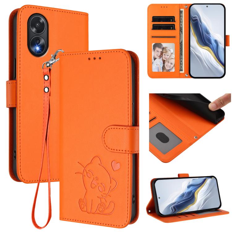 Embossed Heart Cat Leather Phone Case with Hand Strap, For OPPO A2 Pro 5G / F27 Pro 5G, For OPPO A60 4G Global, For OPPO Reno11 F 5G Global, For OPPO Find X7, For OPPO Reno11 5G Global, For OPPO Reno11 Pro 5G Global, For OPPO Find X7 Ultra             ...