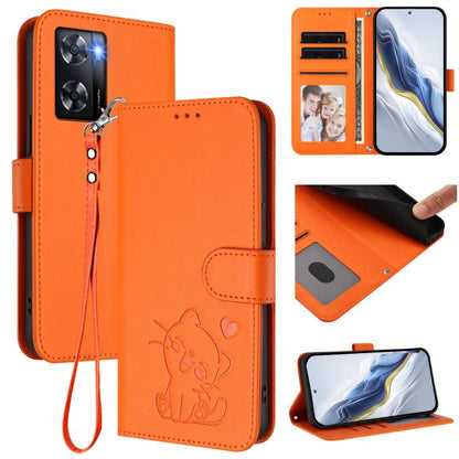 Embossed Heart Cat Leather Phone Case with Hand Strap, For OPPO Reno8 T 5G Global / A1 Pro 5G, For OPPO Reno8 4G / Reno7 4G Global, For OPPO A57 / A77 / A57s 4G Global, For OPPO Reno9 / Reno9 Pro 5G, For OPPO A17 4G Global / A17k                       ...