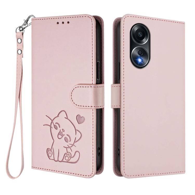 Embossed Heart Cat Leather Phone Case with Hand Strap, For OPPO A58 4G Global, For OPPO Reno10 / Reno10 Pro 5G Global, For OPPO A78 4G Global, For OPPO A98 5G / F23 5G India, For OPPO Find X8 Pro 5G, For OPPO A78 5G Global / A1x 5G                     ...
