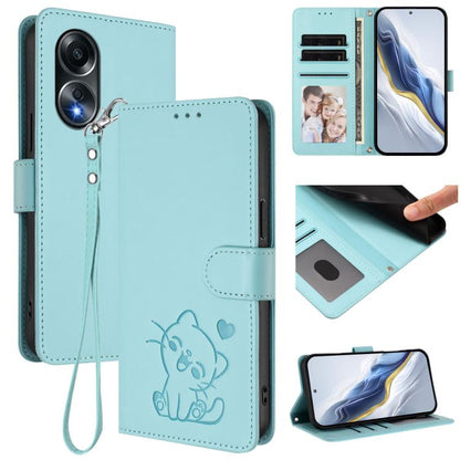 Embossed Heart Cat Leather Phone Case with Hand Strap, For OPPO A58 4G Global, For OPPO Reno10 / Reno10 Pro 5G Global, For OPPO A78 4G Global, For OPPO A98 5G / F23 5G India, For OPPO Find X8 Pro 5G, For OPPO A78 5G Global / A1x 5G                     ...
