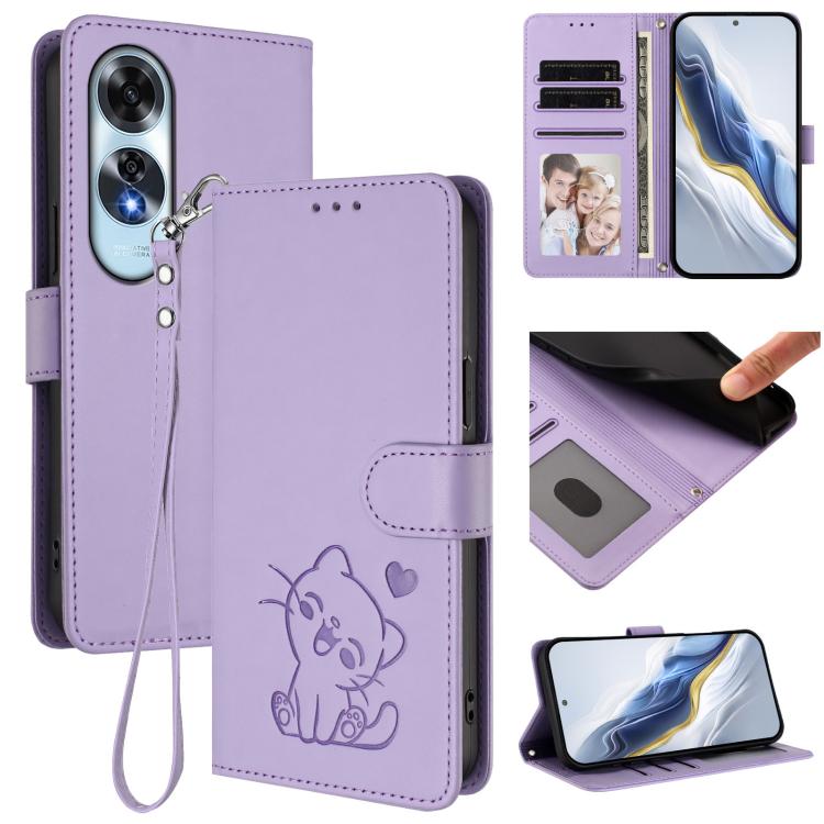 Embossed Heart Cat Leather Phone Case with Hand Strap, For OPPO A2 Pro 5G / F27 Pro 5G, For OPPO A60 4G Global, For OPPO Reno11 F 5G Global, For OPPO Find X7, For OPPO Reno11 5G Global, For OPPO Reno11 Pro 5G Global, For OPPO Find X7 Ultra             ...