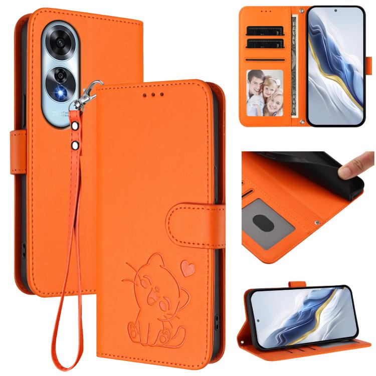 Embossed Heart Cat Leather Phone Case with Hand Strap, For OPPO A2 Pro 5G / F27 Pro 5G, For OPPO A60 4G Global, For OPPO Reno11 F 5G Global, For OPPO Find X7, For OPPO Reno11 5G Global, For OPPO Reno11 Pro 5G Global, For OPPO Find X7 Ultra             ...