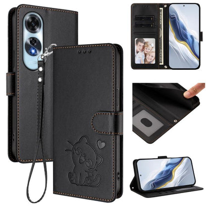 Embossed Heart Cat Leather Phone Case with Hand Strap, For OPPO A2 Pro 5G / F27 Pro 5G, For OPPO A60 4G Global, For OPPO Reno11 F 5G Global, For OPPO Find X7, For OPPO Reno11 5G Global, For OPPO Reno11 Pro 5G Global, For OPPO Find X7 Ultra             ...