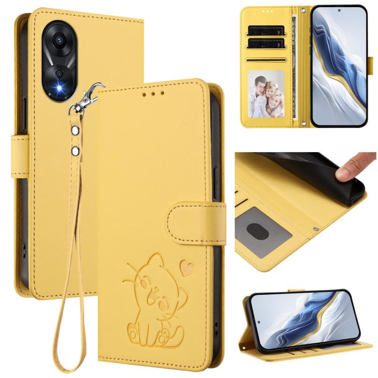 Embossed Heart Cat Leather Phone Case with Hand Strap, For OPPO A58 4G Global, For OPPO Reno10 / Reno10 Pro 5G Global, For OPPO A78 4G Global, For OPPO A98 5G / F23 5G India, For OPPO Find X8 Pro 5G, For OPPO A78 5G Global / A1x 5G                     ...