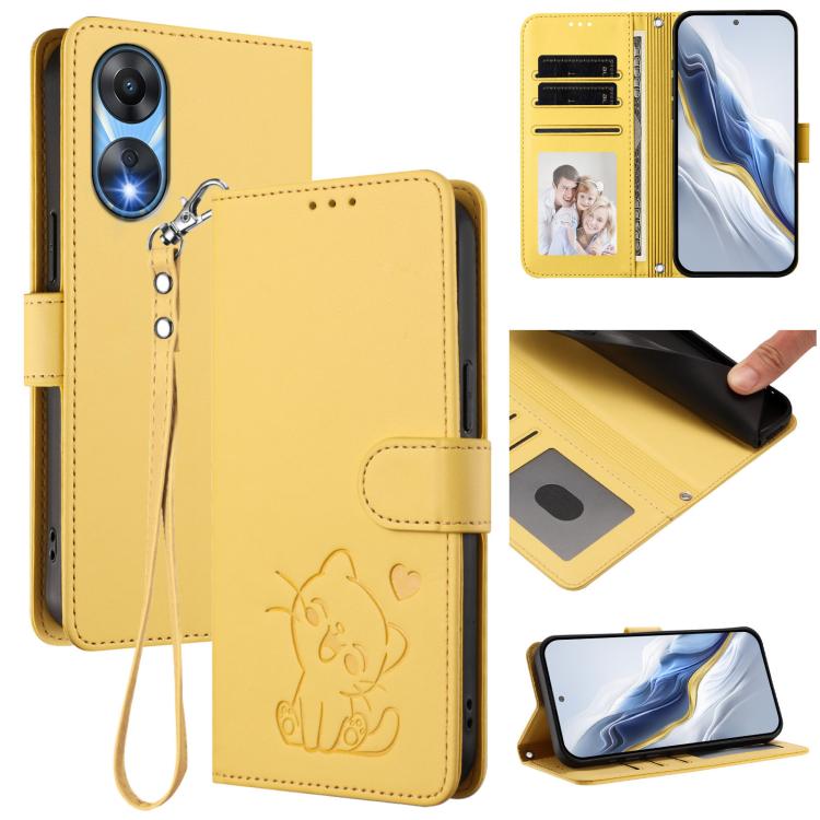 Embossed Heart Cat Leather Phone Case with Hand Strap, For OPPO A58 4G Global, For OPPO Reno10 / Reno10 Pro 5G Global, For OPPO A78 4G Global, For OPPO A98 5G / F23 5G India, For OPPO Find X8 Pro 5G, For OPPO A78 5G Global / A1x 5G                     ...