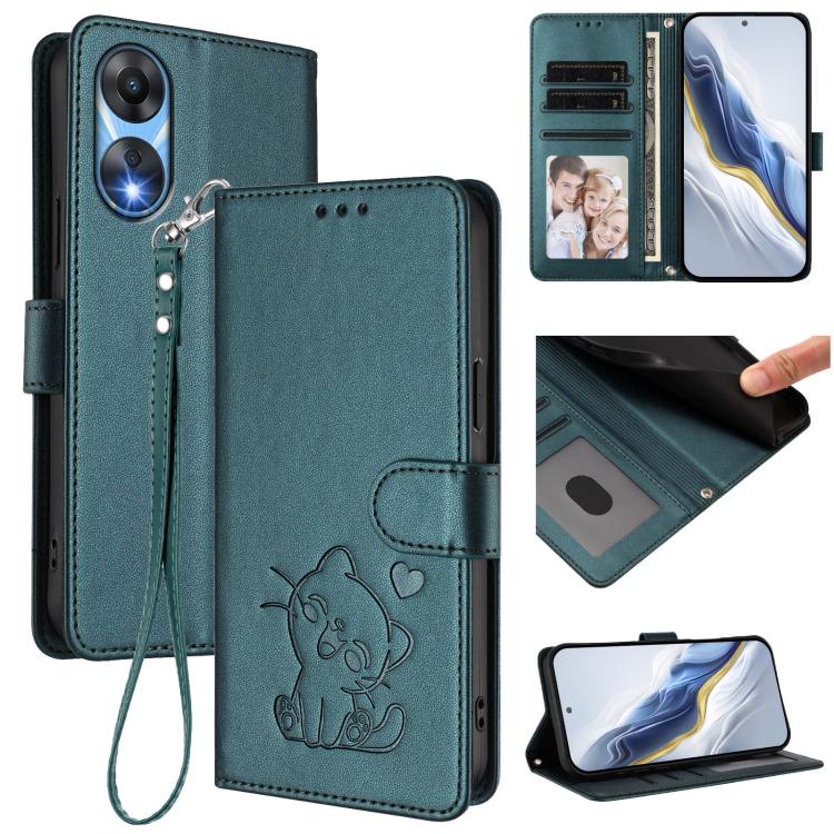 Embossed Heart Cat Leather Phone Case with Hand Strap, For OPPO A58 4G Global, For OPPO Reno10 / Reno10 Pro 5G Global, For OPPO A78 4G Global, For OPPO A98 5G / F23 5G India, For OPPO Find X8 Pro 5G, For OPPO A78 5G Global / A1x 5G                     ...