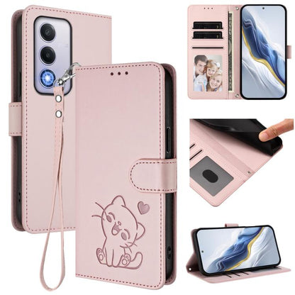 Embossed Heart Cat Leather Phone Case with Hand Strap, For OPPO Reno13 Pro 5G Global, For OPPO Reno13 5G Global, For OPPO Reno13 F 5G Global / 4G India, For OPPO A3x / A3 / A60 5G Global, For OPPO Find X8 5G, For OPPO A80 5G EU / K12x 5G Global        ...