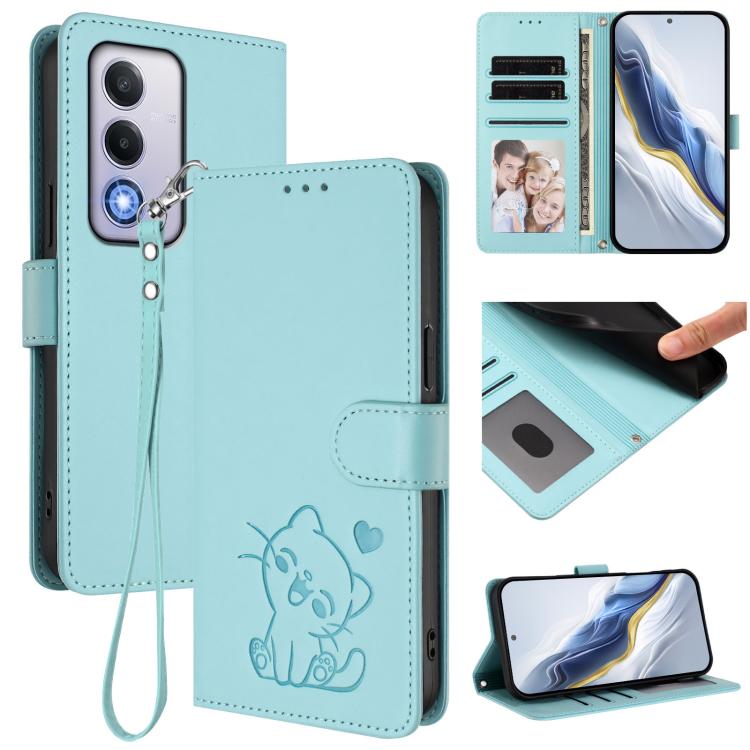 Embossed Heart Cat Leather Phone Case with Hand Strap, For OPPO Reno13 Pro 5G Global, For OPPO Reno13 5G Global, For OPPO Reno13 F 5G Global / 4G India, For OPPO A3x / A3 / A60 5G Global, For OPPO Find X8 5G, For OPPO A80 5G EU / K12x 5G Global        ...