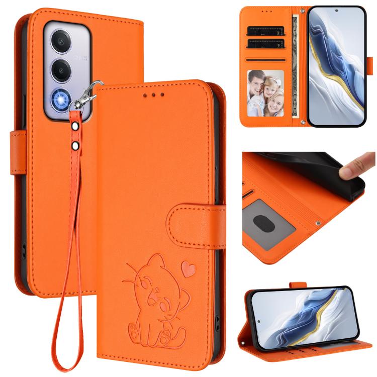 Embossed Heart Cat Leather Phone Case with Hand Strap, For OPPO Reno13 Pro 5G Global, For OPPO Reno13 5G Global, For OPPO Reno13 F 5G Global / 4G India, For OPPO A3x / A3 / A60 5G Global, For OPPO Find X8 5G, For OPPO A80 5G EU / K12x 5G Global        ...