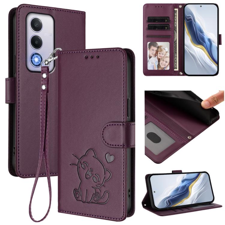 Embossed Heart Cat Leather Phone Case with Hand Strap, For OPPO Reno13 Pro 5G Global, For OPPO Reno13 5G Global, For OPPO Reno13 F 5G Global / 4G India, For OPPO A3x / A3 / A60 5G Global, For OPPO Find X8 5G, For OPPO A80 5G EU / K12x 5G Global        ...