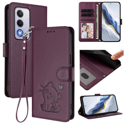 Embossed Heart Cat Leather Phone Case with Hand Strap, For OPPO Reno13 Pro 5G Global, For OPPO Reno13 5G Global, For OPPO Reno13 F 5G Global / 4G India, For OPPO A3x / A3 / A60 5G Global, For OPPO Find X8 5G, For OPPO A80 5G EU / K12x 5G Global        ...