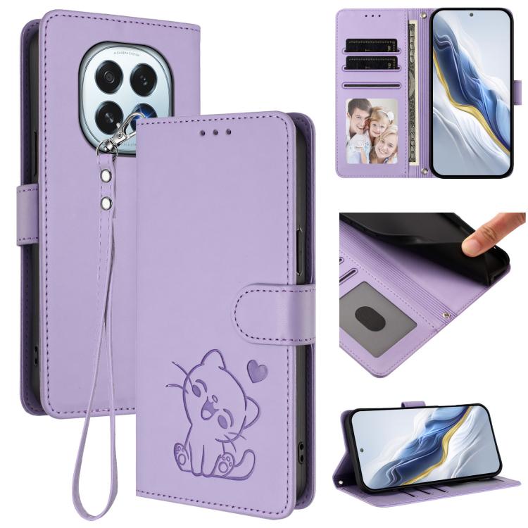 Embossed Heart Cat Leather Phone Case with Hand Strap, For OPPO A5x 5G / 4G Global, For OPPO A5 5G / A3 Pro 5G Global, For OPPO Reno14 Pro 5G, For OPPO Find X8s+ 5G, For OPPO Find X8s 5G, For OPPO Find X8 Ultra 5G, For OPPO A5 Pro 5G / 4G Global       ...