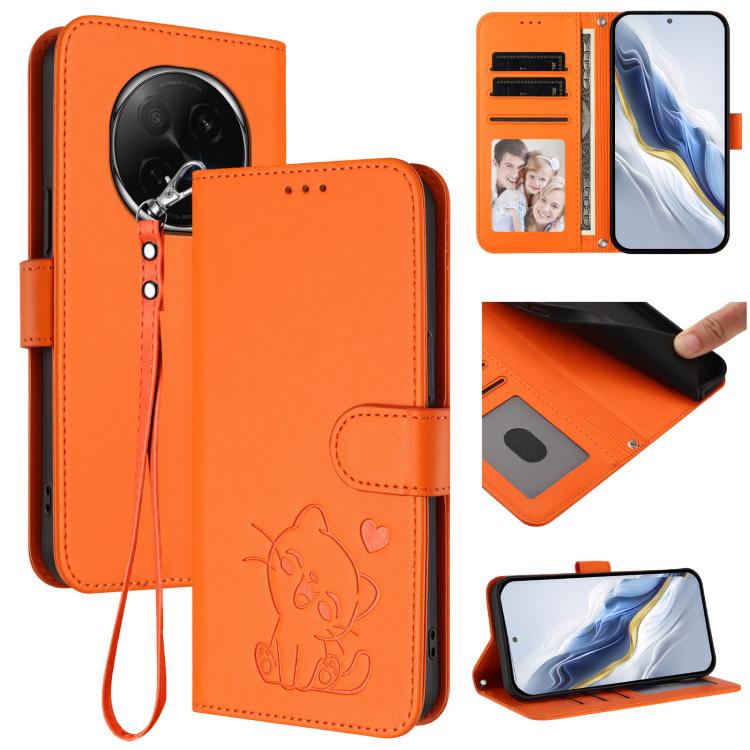 Embossed Heart Cat Leather Phone Case with Hand Strap, For OPPO A5x 5G / 4G Global, For OPPO A5 5G / A3 Pro 5G Global, For OPPO Reno14 Pro 5G, For OPPO Find X8s+ 5G, For OPPO Find X8s 5G, For OPPO Find X8 Ultra 5G, For OPPO A5 Pro 5G / 4G Global       ...
