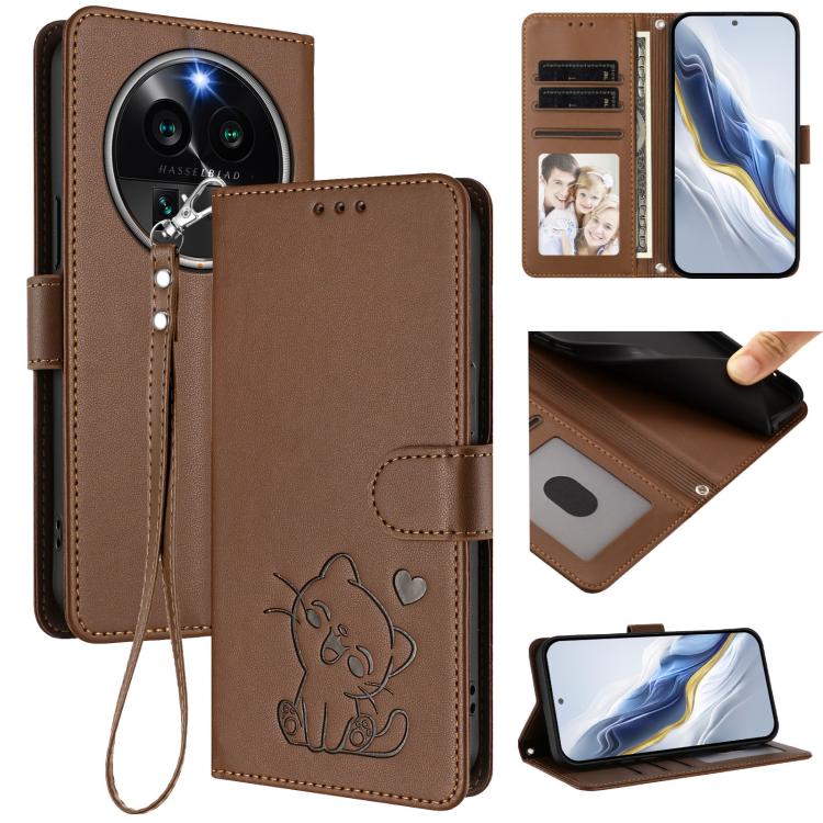 Embossed Heart Cat Leather Phone Case with Hand Strap, For OPPO A58 4G Global, For OPPO Reno10 / Reno10 Pro 5G Global, For OPPO A78 4G Global, For OPPO A98 5G / F23 5G India, For OPPO Find X8 Pro 5G, For OPPO A78 5G Global / A1x 5G                     ...