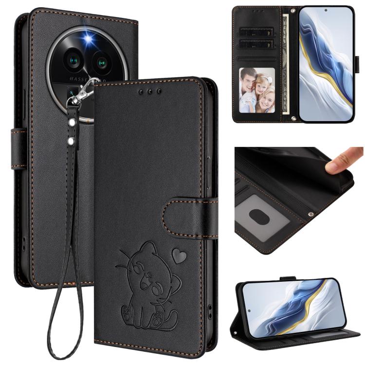 Embossed Heart Cat Leather Phone Case with Hand Strap, For OPPO A58 4G Global, For OPPO Reno10 / Reno10 Pro 5G Global, For OPPO A78 4G Global, For OPPO A98 5G / F23 5G India, For OPPO Find X8 Pro 5G, For OPPO A78 5G Global / A1x 5G                     ...