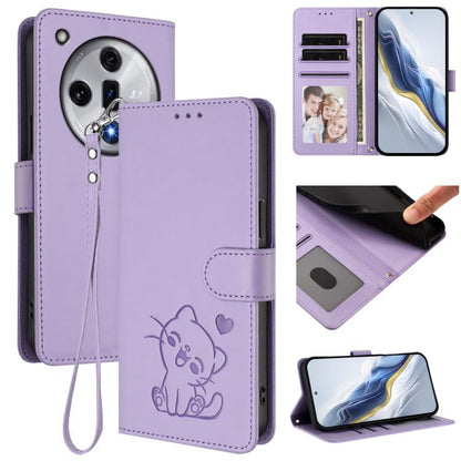 Embossed Heart Cat Leather Phone Case with Hand Strap, For OPPO A2 Pro 5G / F27 Pro 5G, For OPPO A60 4G Global, For OPPO Reno11 F 5G Global, For OPPO Find X7, For OPPO Reno11 5G Global, For OPPO Reno11 Pro 5G Global, For OPPO Find X7 Ultra             ...