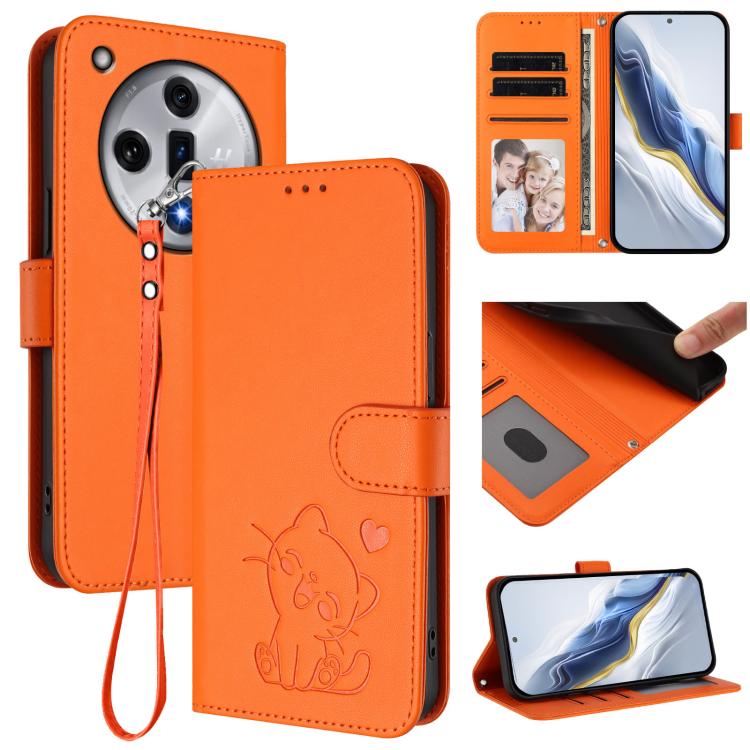 Embossed Heart Cat Leather Phone Case with Hand Strap, For OPPO A2 Pro 5G / F27 Pro 5G, For OPPO A60 4G Global, For OPPO Reno11 F 5G Global, For OPPO Find X7, For OPPO Reno11 5G Global, For OPPO Reno11 Pro 5G Global, For OPPO Find X7 Ultra             ...