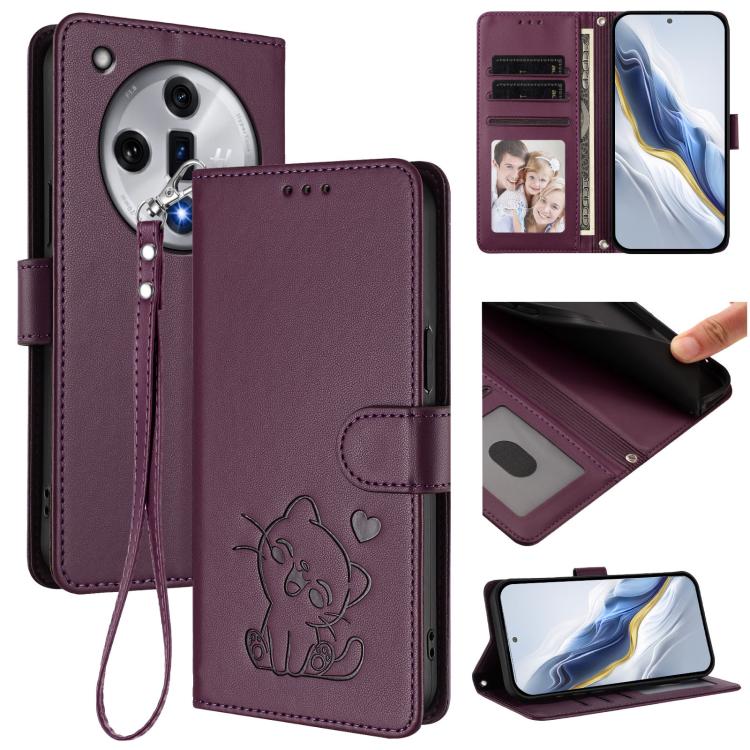Embossed Heart Cat Leather Phone Case with Hand Strap, For OPPO A2 Pro 5G / F27 Pro 5G, For OPPO A60 4G Global, For OPPO Reno11 F 5G Global, For OPPO Find X7, For OPPO Reno11 5G Global, For OPPO Reno11 Pro 5G Global, For OPPO Find X7 Ultra             ...