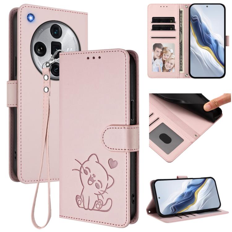 Embossed Heart Cat Leather Phone Case with Hand Strap, For OPPO A2 Pro 5G / F27 Pro 5G, For OPPO A60 4G Global, For OPPO Reno11 F 5G Global, For OPPO Find X7, For OPPO Reno11 5G Global, For OPPO Reno11 Pro 5G Global, For OPPO Find X7 Ultra             ...