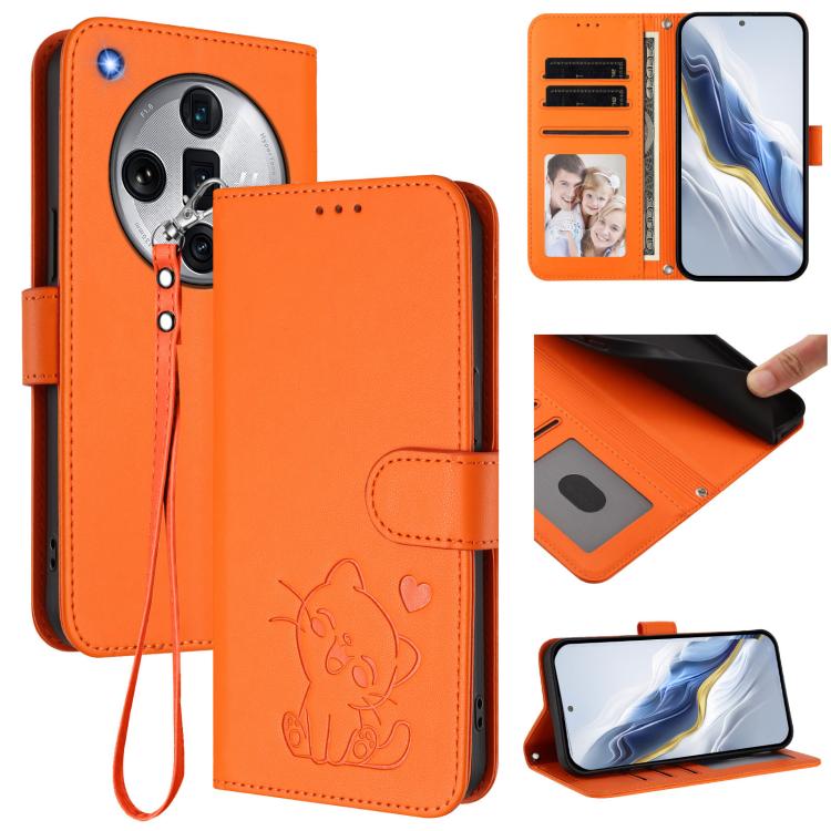 Embossed Heart Cat Leather Phone Case with Hand Strap, For OPPO A2 Pro 5G / F27 Pro 5G, For OPPO A60 4G Global, For OPPO Reno11 F 5G Global, For OPPO Find X7, For OPPO Reno11 5G Global, For OPPO Reno11 Pro 5G Global, For OPPO Find X7 Ultra             ...