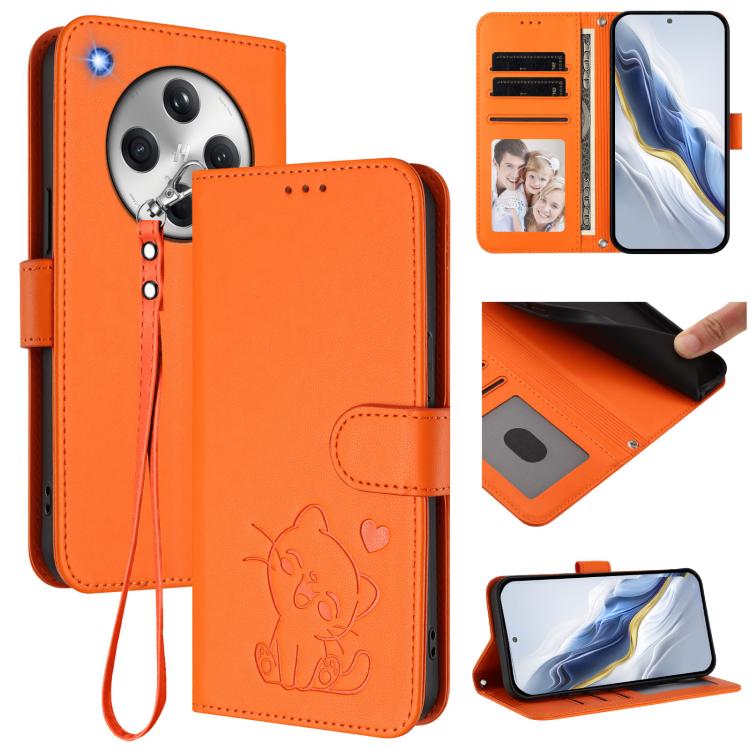Embossed Heart Cat Leather Phone Case with Hand Strap, For OPPO Reno13 Pro 5G Global, For OPPO Reno13 5G Global, For OPPO Reno13 F 5G Global / 4G India, For OPPO A3x / A3 / A60 5G Global, For OPPO Find X8 5G, For OPPO A80 5G EU / K12x 5G Global        ...