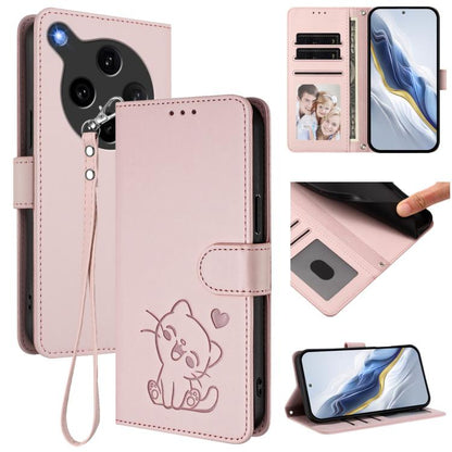 Embossed Heart Cat Leather Phone Case with Hand Strap, For OPPO A5x 5G / 4G Global, For OPPO A5 5G / A3 Pro 5G Global, For OPPO Reno14 Pro 5G, For OPPO Find X8s+ 5G, For OPPO Find X8s 5G, For OPPO Find X8 Ultra 5G, For OPPO A5 Pro 5G / 4G Global       ...