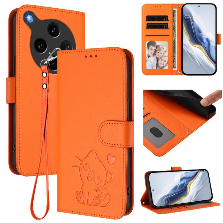 Embossed Heart Cat Leather Phone Case with Hand Strap, For OPPO A5x 5G / 4G Global, For OPPO A5 5G / A3 Pro 5G Global, For OPPO Reno14 Pro 5G, For OPPO Find X8s+ 5G, For OPPO Find X8s 5G, For OPPO Find X8 Ultra 5G, For OPPO A5 Pro 5G / 4G Global       ...