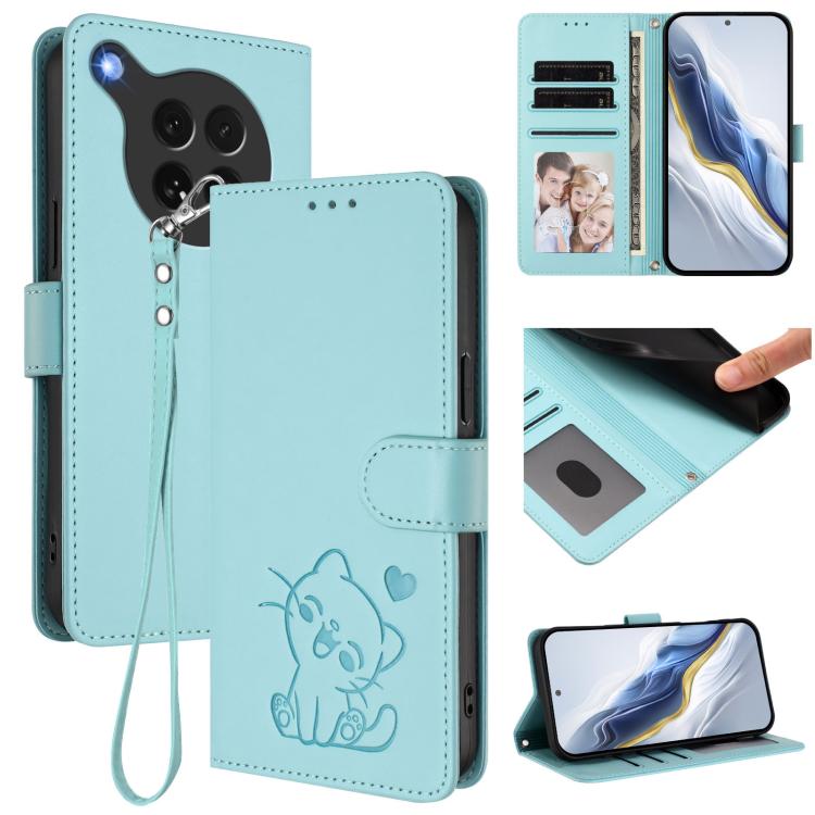 Embossed Heart Cat Leather Phone Case with Hand Strap, For OPPO A5x 5G / 4G Global, For OPPO A5 5G / A3 Pro 5G Global, For OPPO Reno14 Pro 5G, For OPPO Find X8s+ 5G, For OPPO Find X8s 5G, For OPPO Find X8 Ultra 5G, For OPPO A5 Pro 5G / 4G Global       ...