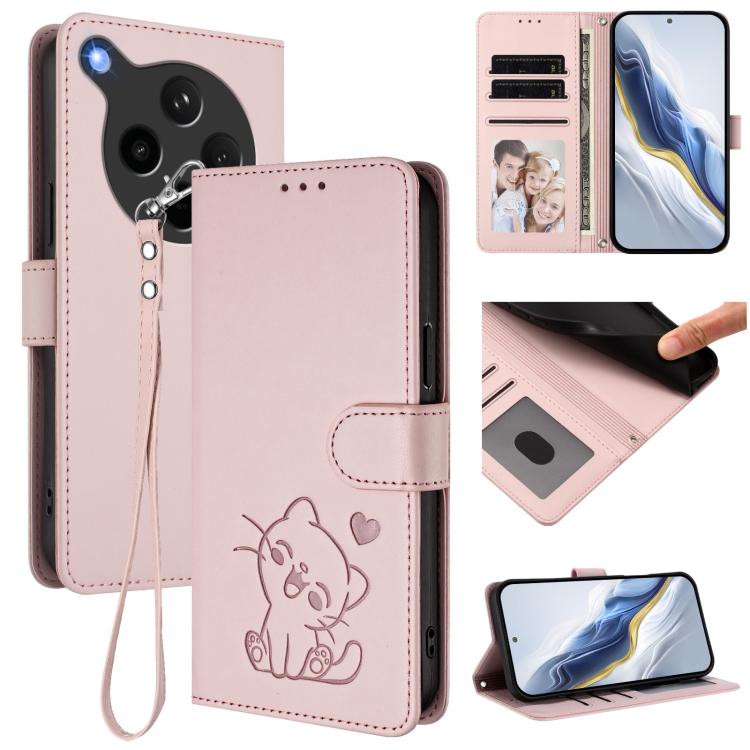 Embossed Heart Cat Leather Phone Case with Hand Strap, For OPPO A5x 5G / 4G Global, For OPPO A5 5G / A3 Pro 5G Global, For OPPO Reno14 Pro 5G, For OPPO Find X8s+ 5G, For OPPO Find X8s 5G, For OPPO Find X8 Ultra 5G, For OPPO A5 Pro 5G / 4G Global       ...