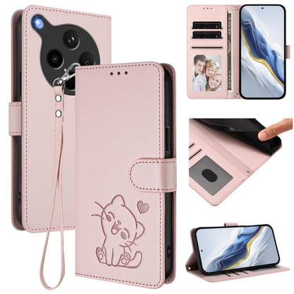 Embossed Heart Cat Leather Phone Case with Hand Strap, For OPPO A5x 5G / 4G Global, For OPPO A5 5G / A3 Pro 5G Global, For OPPO Reno14 Pro 5G, For OPPO Find X8s+ 5G, For OPPO Find X8s 5G, For OPPO Find X8 Ultra 5G, For OPPO A5 Pro 5G / 4G Global       ...