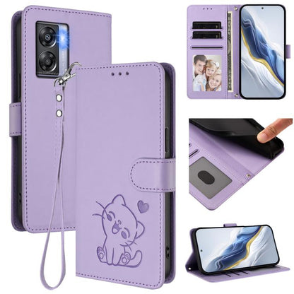 Embossed Heart Cat Leather Phone Case with Hand Strap, For OPPO Reno8 T 5G Global / A1 Pro 5G, For OPPO Reno8 4G / Reno7 4G Global, For OPPO A57 / A77 / A57s 4G Global, For OPPO Reno9 / Reno9 Pro 5G, For OPPO A17 4G Global / A17k                       ...