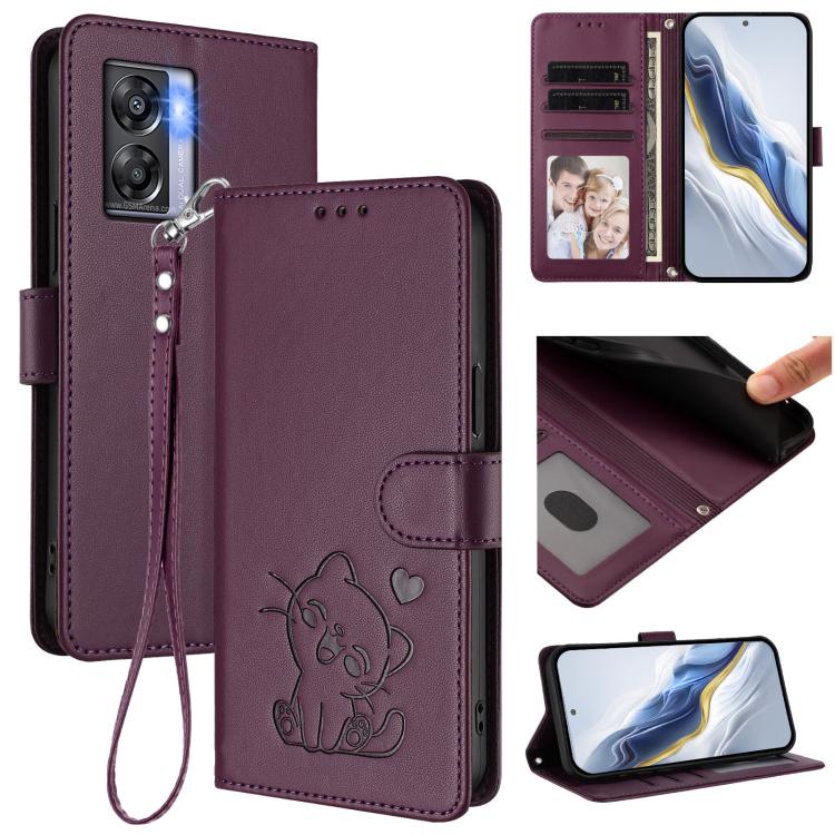 Embossed Heart Cat Leather Phone Case with Hand Strap, For OPPO Reno8 T 5G Global / A1 Pro 5G, For OPPO Reno8 4G / Reno7 4G Global, For OPPO A57 / A77 / A57s 4G Global, For OPPO Reno9 / Reno9 Pro 5G, For OPPO A17 4G Global / A17k                       ...