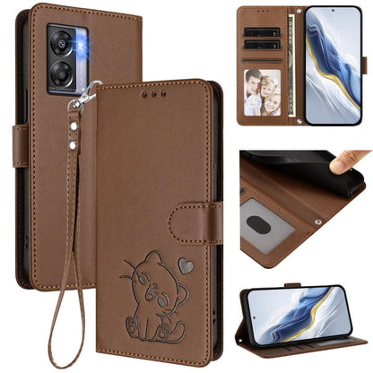 Embossed Heart Cat Leather Phone Case with Hand Strap, For OPPO Reno8 T 5G Global / A1 Pro 5G, For OPPO Reno8 4G / Reno7 4G Global, For OPPO A57 / A77 / A57s 4G Global, For OPPO Reno9 / Reno9 Pro 5G, For OPPO A17 4G Global / A17k                       ...