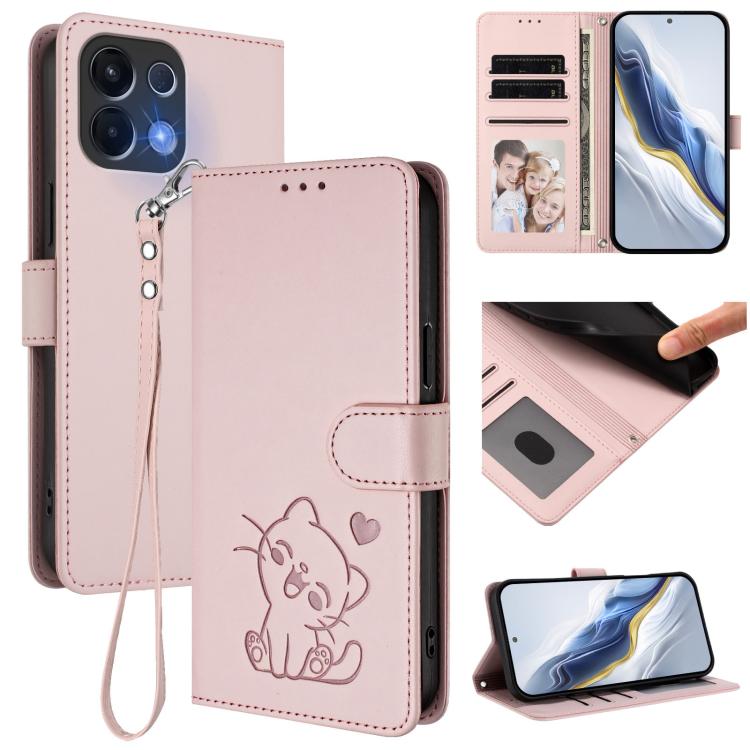 Embossed Heart Cat Leather Phone Case with Hand Strap, For OPPO Reno16 F 5G / Reno16 FS 5G, For OPPO Reno16 5G / Reno16 Pro 5G Global, For OPPO Find X9s Pro 5G, For OPPO Find X9 Ultra, For OPPO A6 GT 5G, For OPPO K13 India, For OPPO K13 Turbo 5G       ...