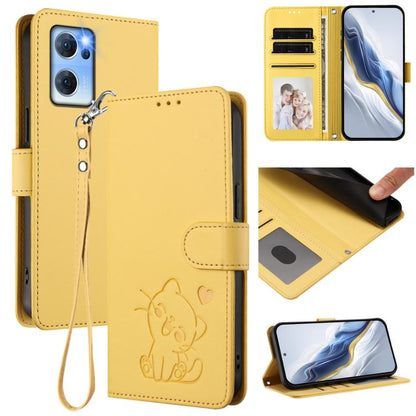 Embossed Heart Cat Leather Phone Case with Hand Strap, For OPPO Find X5 Pro, For OPPO Find X5, For OPPO Reno7 5G Global / Find X5 Lite