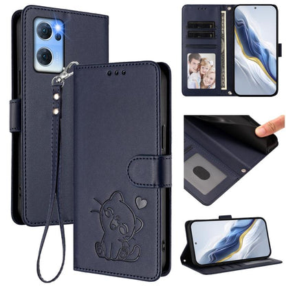 Embossed Heart Cat Leather Phone Case with Hand Strap, For OPPO Find X5 Pro, For OPPO Find X5, For OPPO Reno7 5G Global / Find X5 Lite