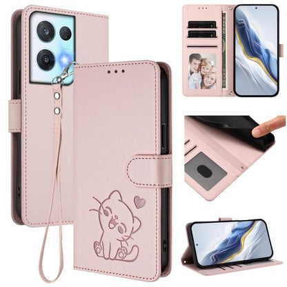 Embossed Heart Cat Leather Phone Case with Hand Strap, For OPPO Reno8 T 5G Global / A1 Pro 5G, For OPPO Reno8 4G / Reno7 4G Global, For OPPO A57 / A77 / A57s 4G Global, For OPPO Reno9 / Reno9 Pro 5G, For OPPO A17 4G Global / A17k                       ...